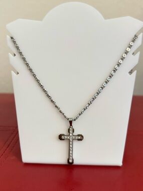 Target Silver Tone Cross Necklace with Clear Stones - Silver
